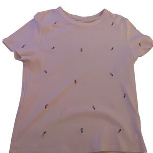 American Eagle Outfitters Women' Cream Tee with Embroidered Details